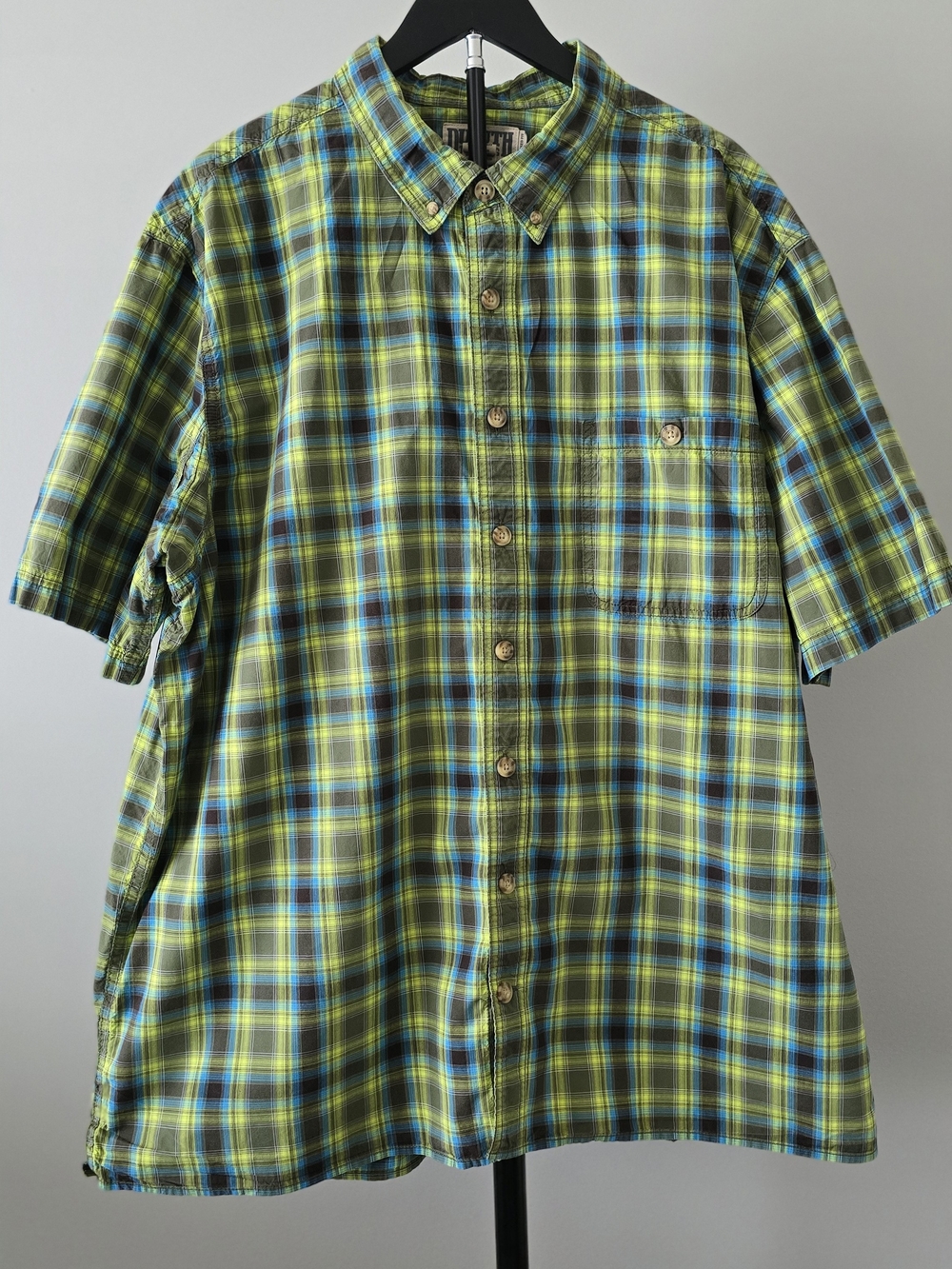 Duluth Trading Co Green and Blue Plaid Short-Sleeve Button-Down Shirt. 2XL Tall